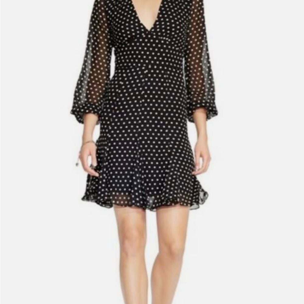 Polo by Ralph Lauren Black Polka Dot V-Neck Mini Dress 100% mulberry silk size 4